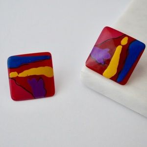 Vintage Abstract Art Tile Earrings